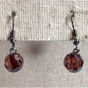 Vintage Faceted Sterling Amethyst Glass Bead Drop Earrings Minimalist Art Deco